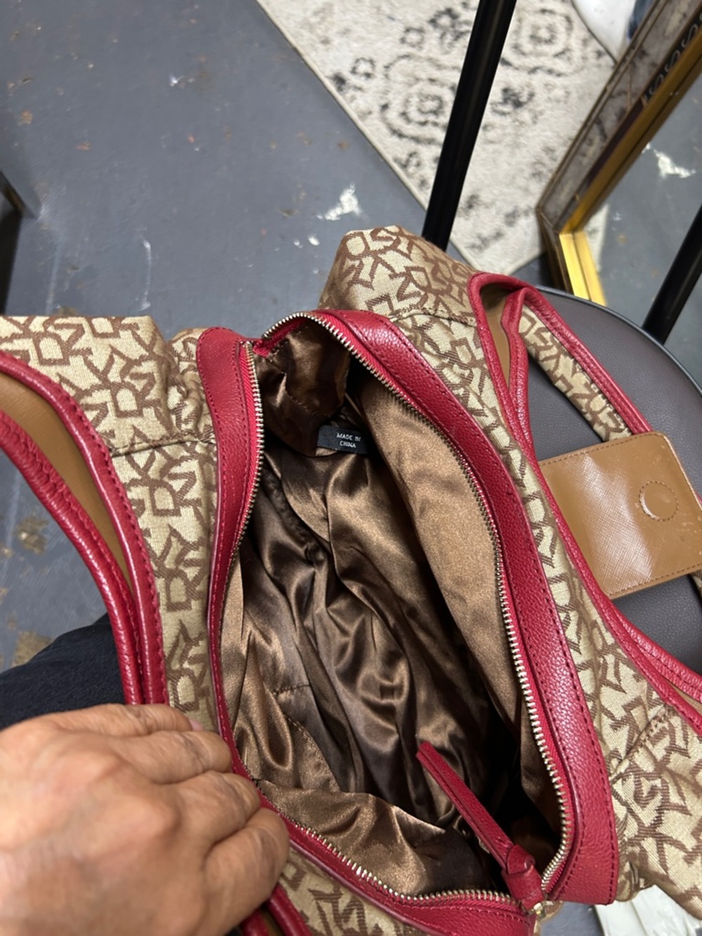 DKNY Beige Monogram Hobo with Red Trim - Picture 8 of 10